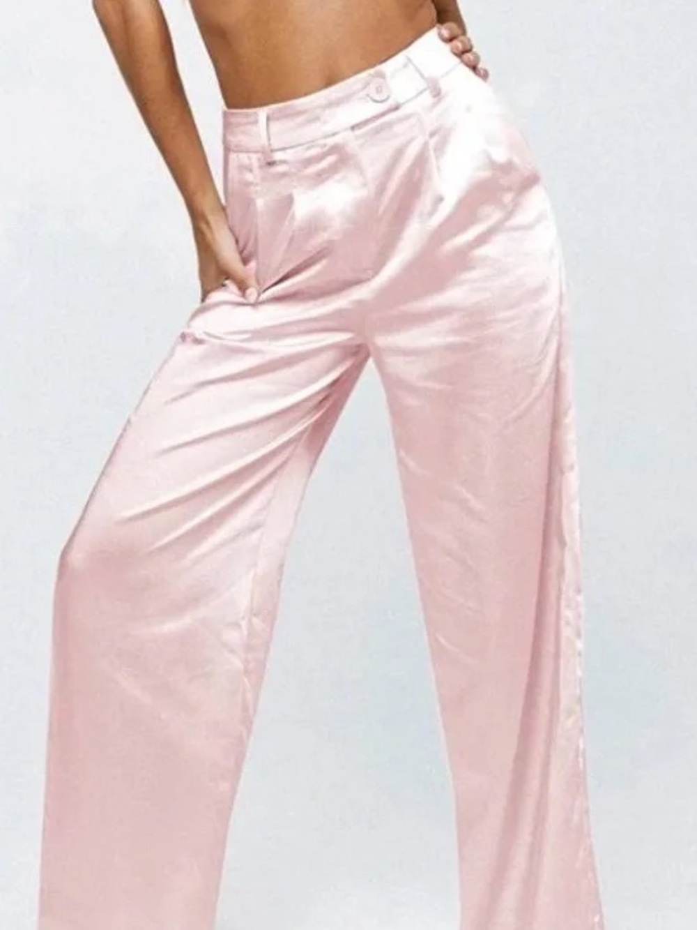 Princess Polly blush pink satin high rise, wide leg, Huxley trousers in size US4
